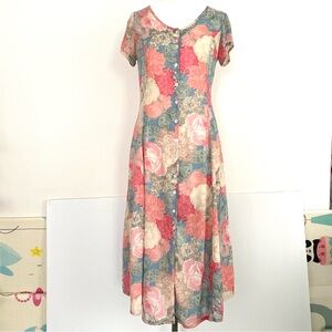 Vintage 1990s Florentia Floral Peasant Cottage-core Dress.Medium Size
